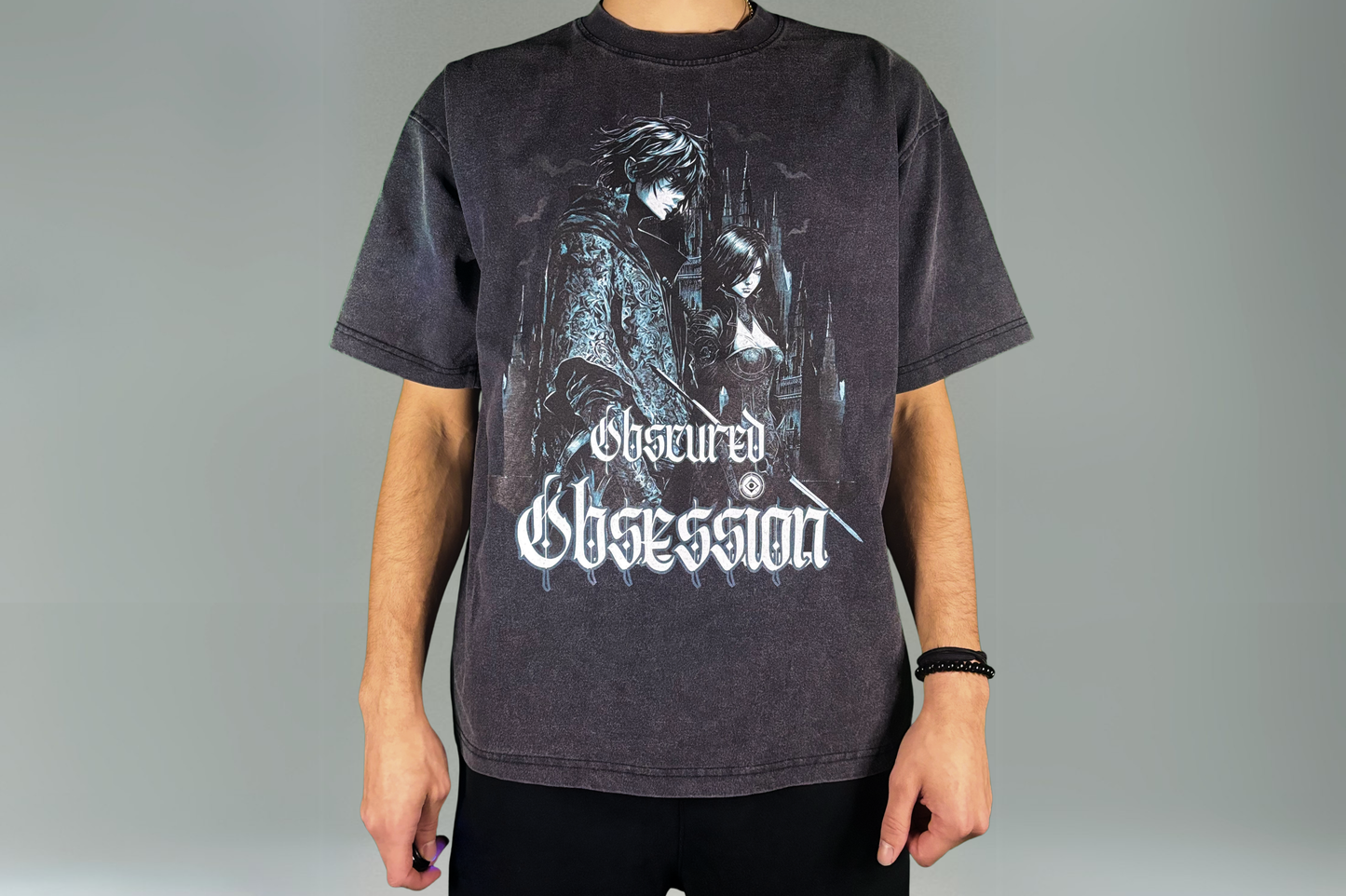 (Black) Enzyme Washed Anime T-Shirt