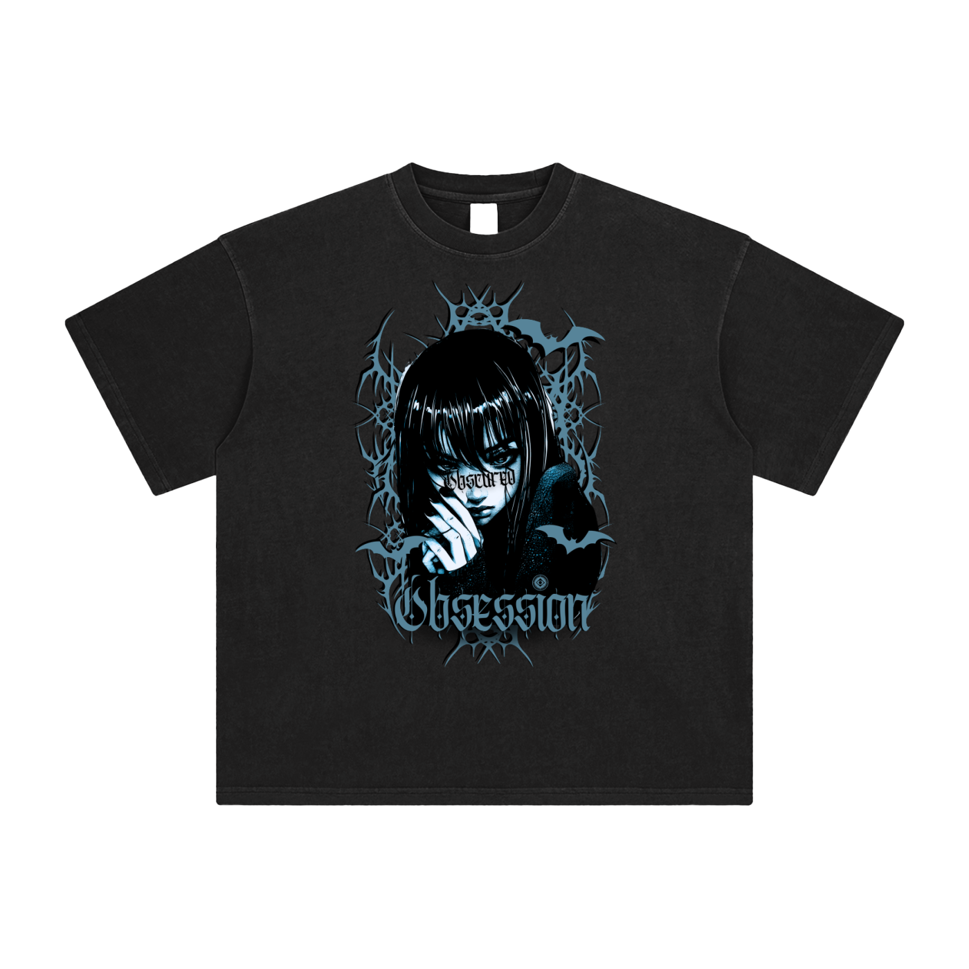 (Black & Blue) Enzyme Washed Anime T-Shirt