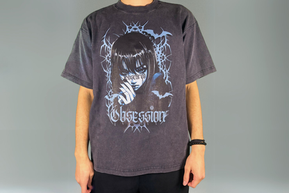 (Black & Blue) Enzyme Washed Anime T-Shirt
